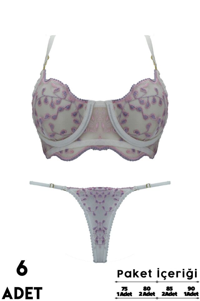 Love Secret Brodeli 1037 B Cup Balenli Desteksiz Bayan Sütyen Takım 6'lı
