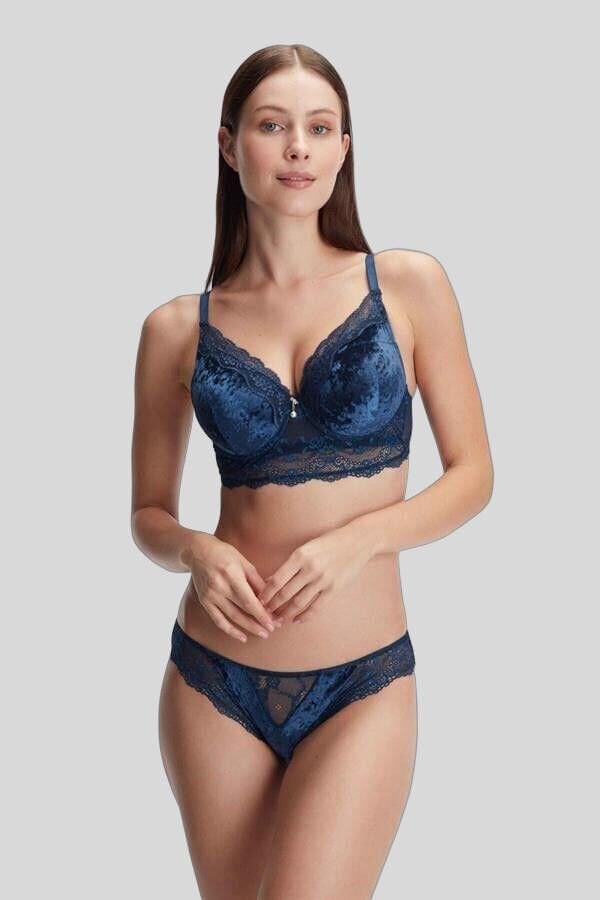 Arias Closet Kadife Balenli Destekli Dolgulu Dantelli Büstiyer Sütyen ve Slip Takım
