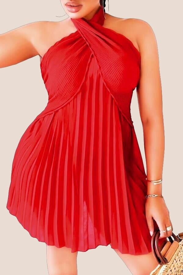 Arias Closet Büyük Beden Kırmızı Fırfırlı Boyundan Bağlamalı Gecelik