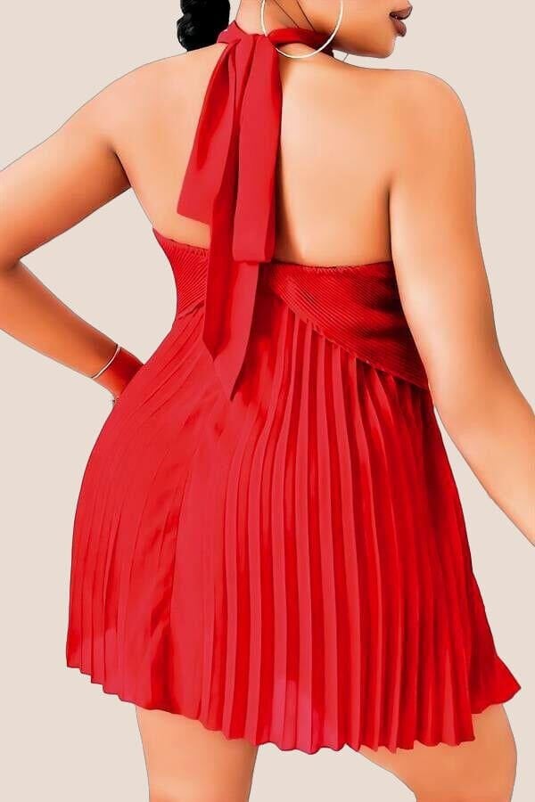 Arias Closet Büyük Beden Kırmızı Fırfırlı Boyundan Bağlamalı Gecelik