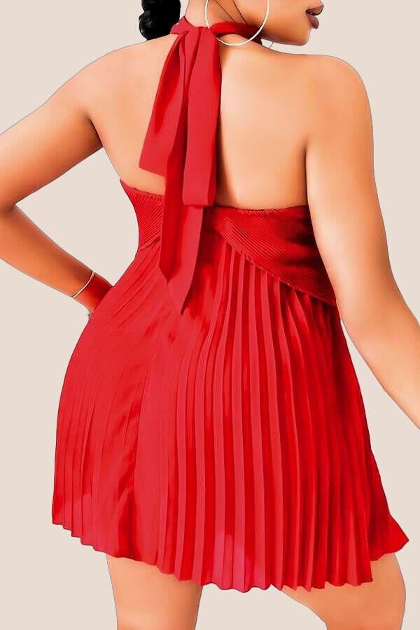 Büyük Beden Kırmızı Fırfırlı Boyundan Bağlamalı Gecelik