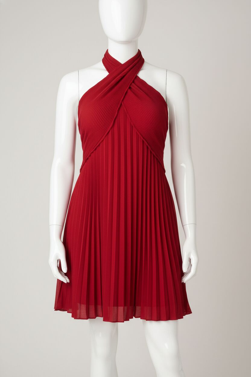 Arias Closet Büyük Beden Kırmızı Fırfırlı Boyundan Bağlamalı Gecelik