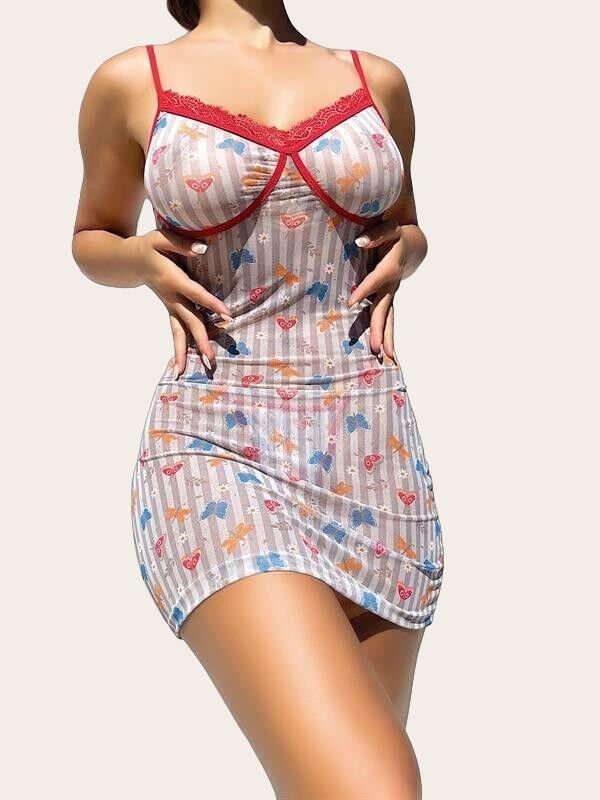 Arias Closet Şirin Kelebek Desenli Göğüs Kısmı Dantel Fantezi Gecelik