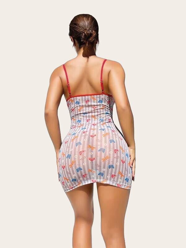 Arias Closet Şirin Kelebek Desenli Göğüs Kısmı Dantel Fantezi Gecelik