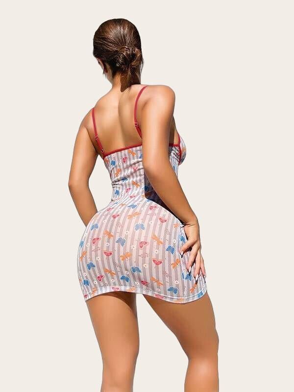 Arias Closet Şirin Kelebek Desenli Göğüs Kısmı Dantel Fantezi Gecelik