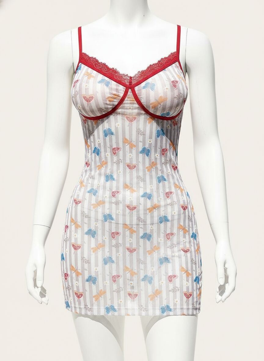 Arias Closet Şirin Kelebek Desenli Göğüs Kısmı Dantel Fantezi Gecelik