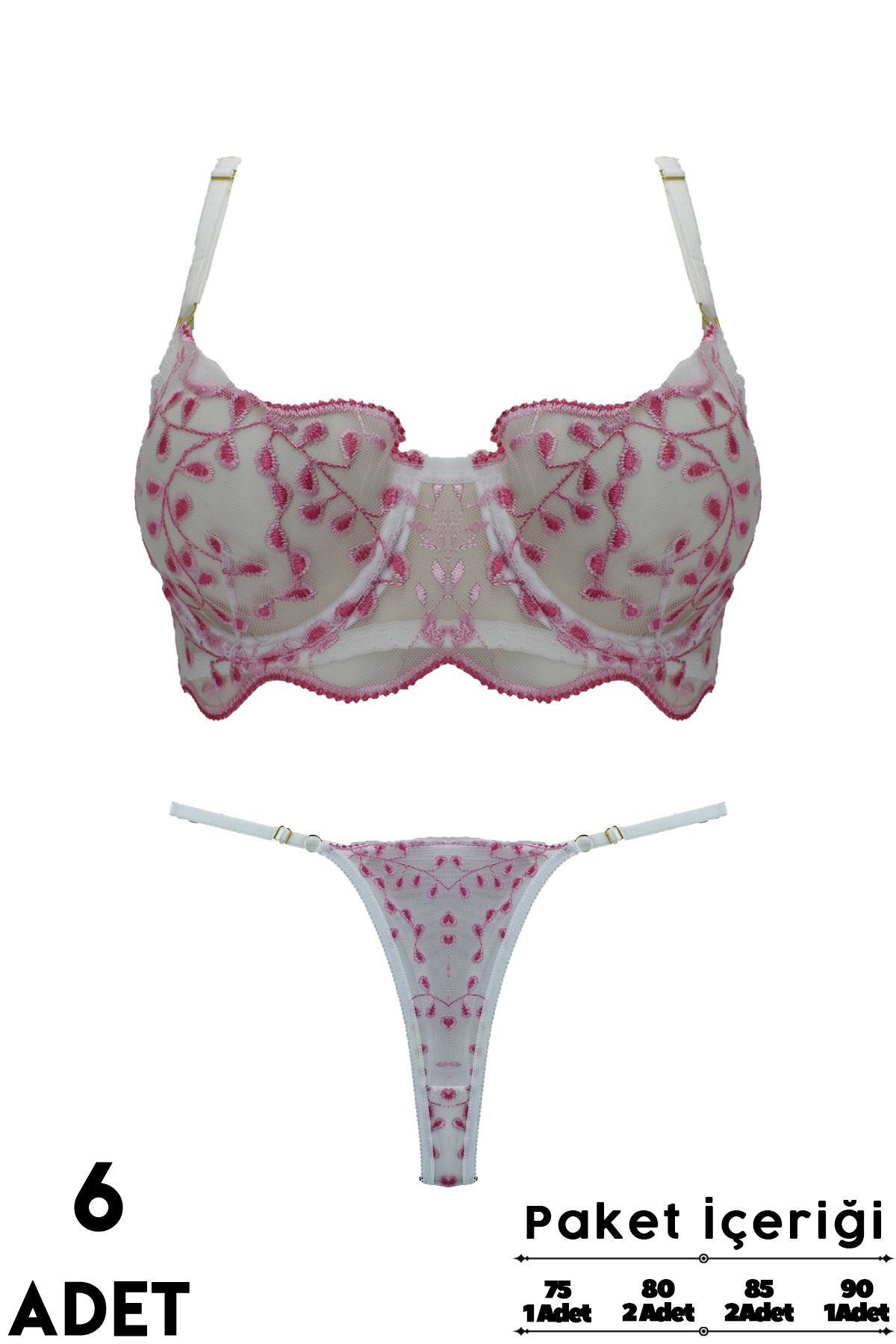 Love Secret Brodeli 1038 B Cup Balenli Desteksiz Bayan Sütyen Takım 6'lı