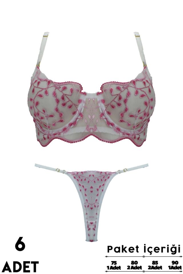Love Secret Brodeli 1038 B Cup Balenli Desteksiz Bayan Sütyen Takım 6'lı
