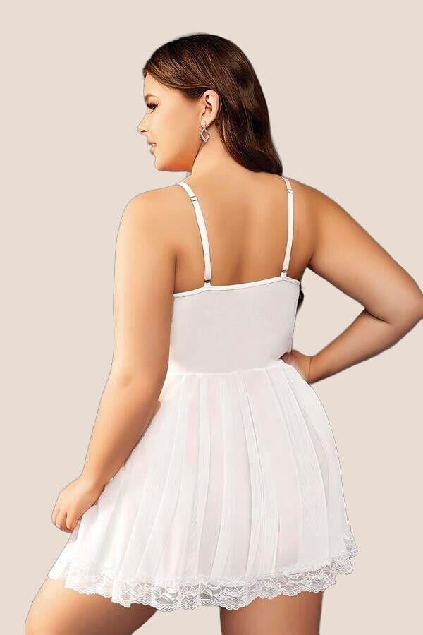 Arias Closet Büyük Beden Beyaz Dantel İşlemeli İnce Askılı Gecelik