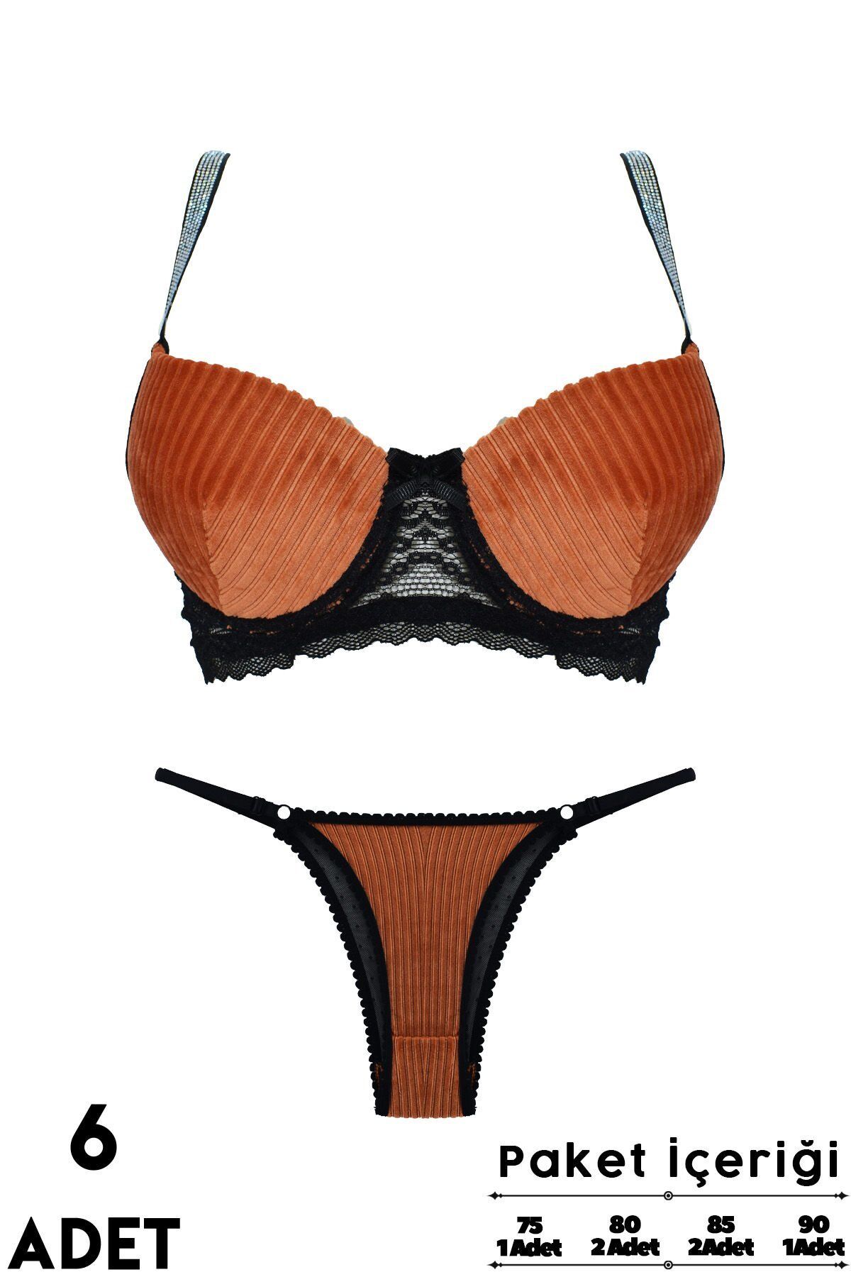 Love Secret Kadife Taşlı 1442 B Cup Balenli Desteksiz Bayan Sütyen Takım 6'lı