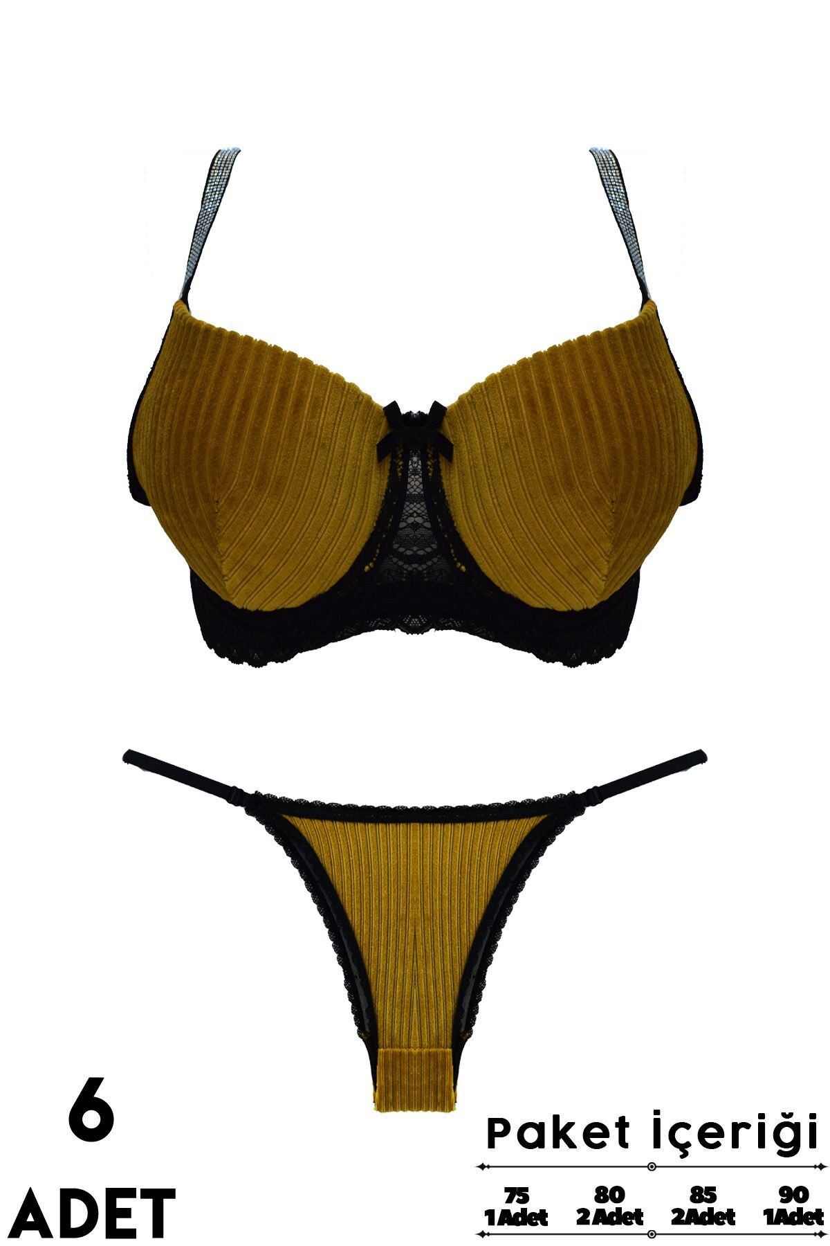 Love Secret Kadife Taşlı 1444 B Cup Balenli Desteksiz Bayan Sütyen Takım 6'lı