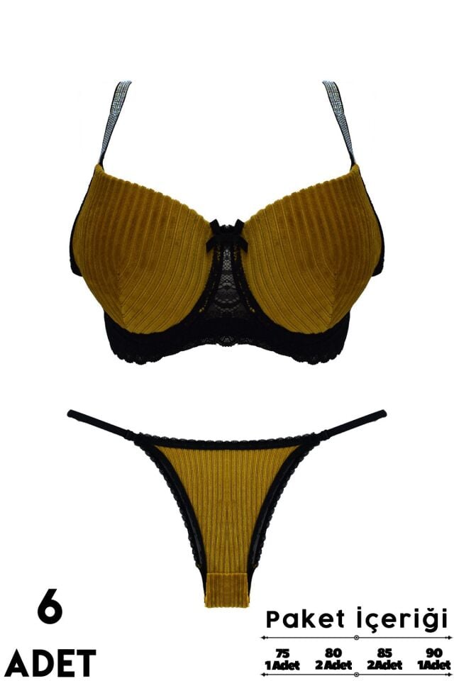 Love Secret Kadife Taşlı 1444 B Cup Balenli Desteksiz Bayan Sütyen Takım 6'lı