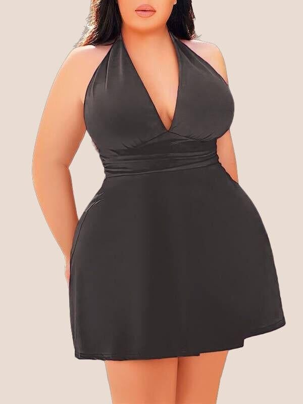 Arias Closet Büyük Beden Antrasit Boyundan Bağlamalı Mini Gecelik