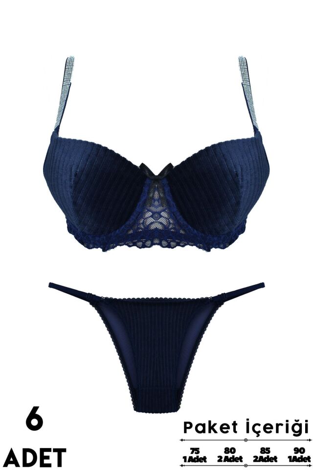 Love Secret Kadife Taşlı 1446 B Cup Balenli Desteksiz Bayan Sütyen Takım 6'lı