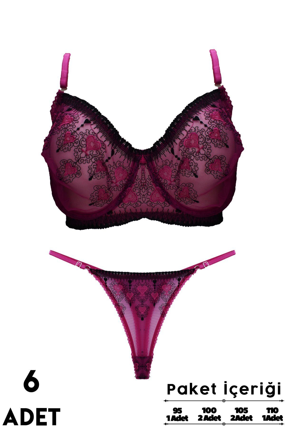Love Secret Brodeli 5008 C Cup Balenli Desteksiz Bayan Sütyen Takım 6'lı