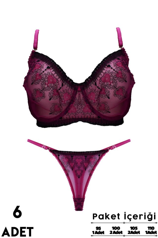 Love Secret Brodeli 5008 C Cup Balenli Desteksiz Bayan Sütyen Takım 6'lı