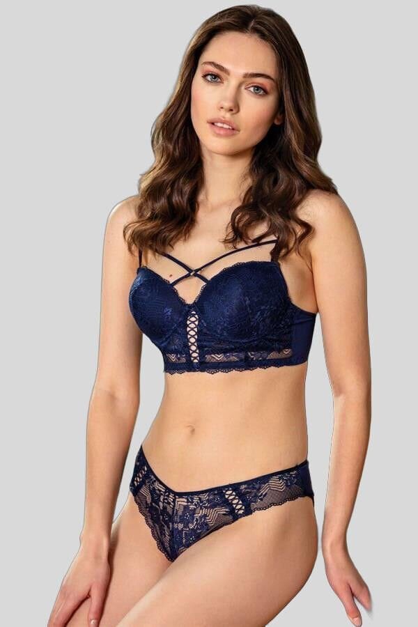 Arias Closet Balenli Destekli Dolgulu Yaka Detaylı Dantelli Büstiyer Sütyen ve Slip Takım