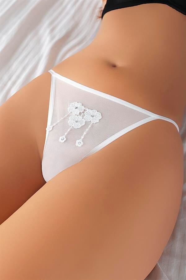 Arias Closet Beyaz Nakışlı Desenli Fantezi Tanga String