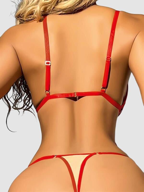 Arias Closet Özel Tasarım Kırmızı İp Detaylı Fantezi Sütyen Takımı