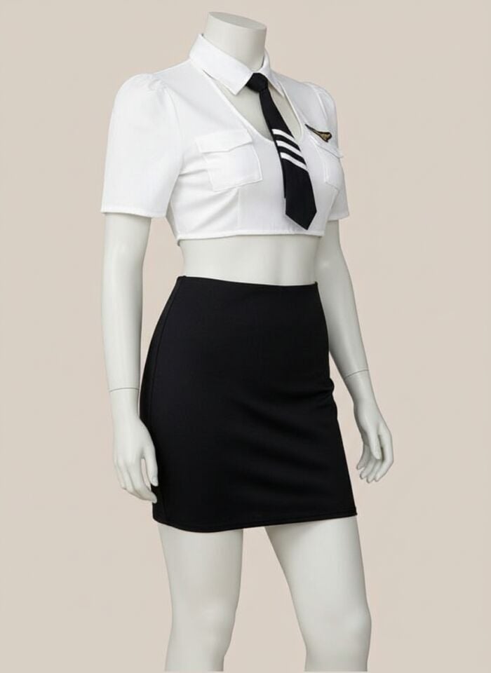 Arias Closet Büyük Beden Beyaz Bolerolu Mini Etekli Fantezi Havacı Kız Kostümü