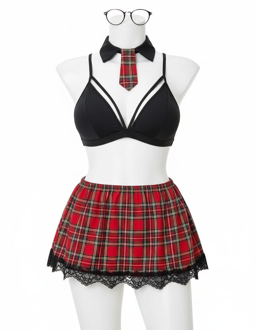 Büyük Beden Ekose Desen Mini Etekli Fantezi Kostümü