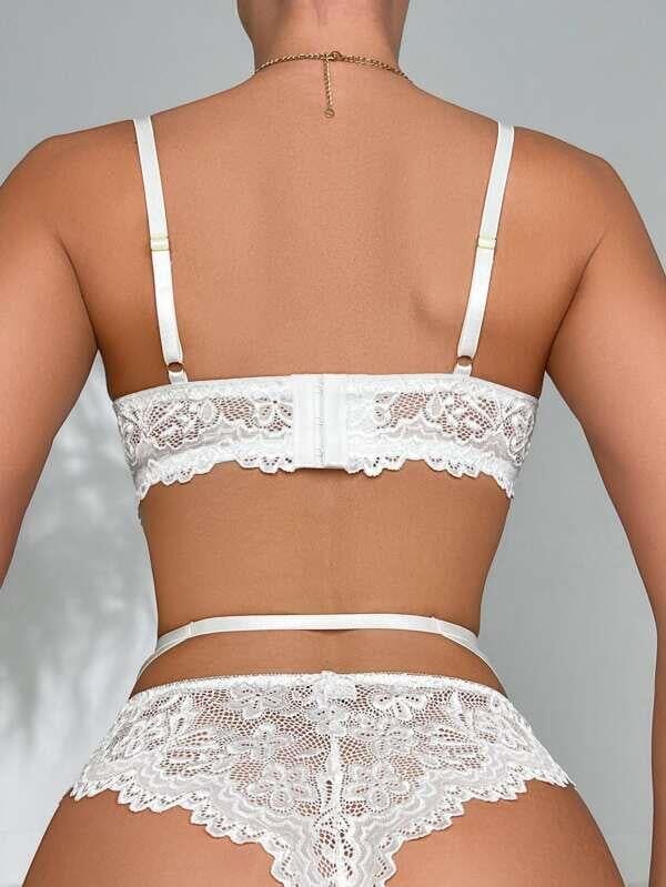 Arias Closet Kalp Aksesuarlı Dantelli Fantezi Beyaz Jartiyer Takım