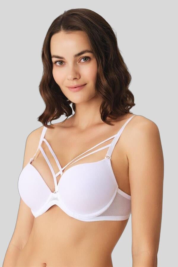 Kadın Balenli Destekli Dolgulu Askıları Çıkabilen Yaka Detaylı T-Shirt Sütyeni