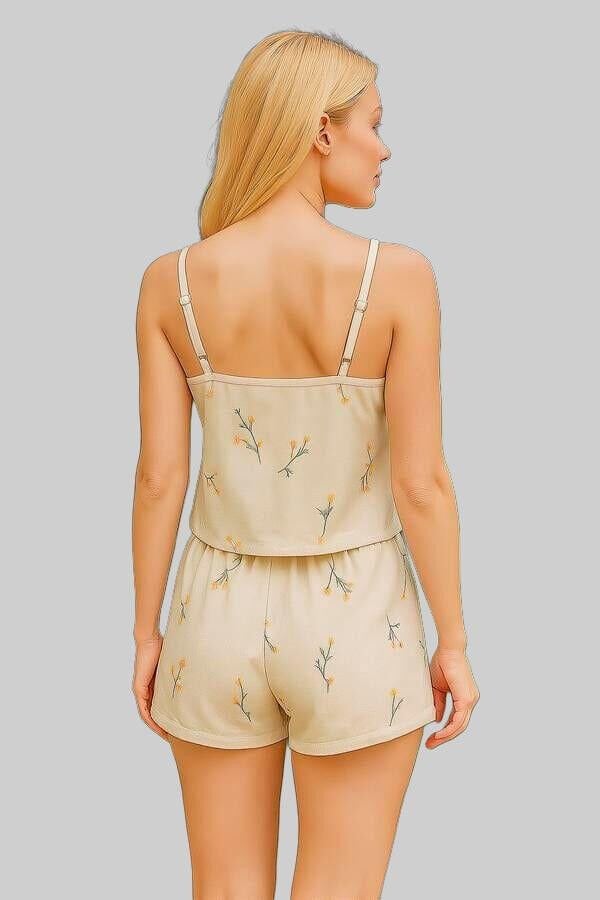 Arias Closet Gri Çiçek Desenli Askılı Şortlu Pijama Takımı