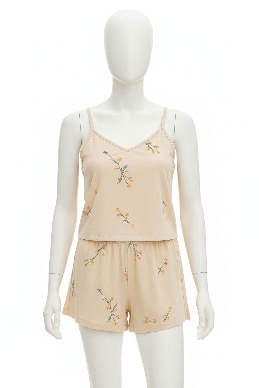 Arias Closet Gri Çiçek Desenli Askılı Şortlu Pijama Takımı