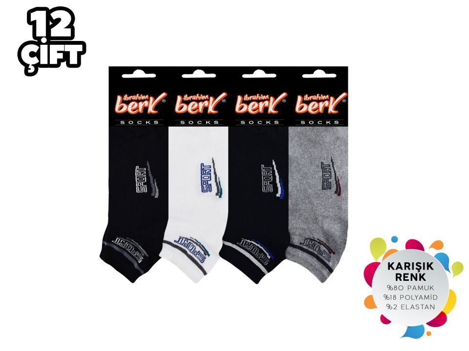 İbrahim Berk 11-22 Erkek Likralı Patik Çorap 12'li