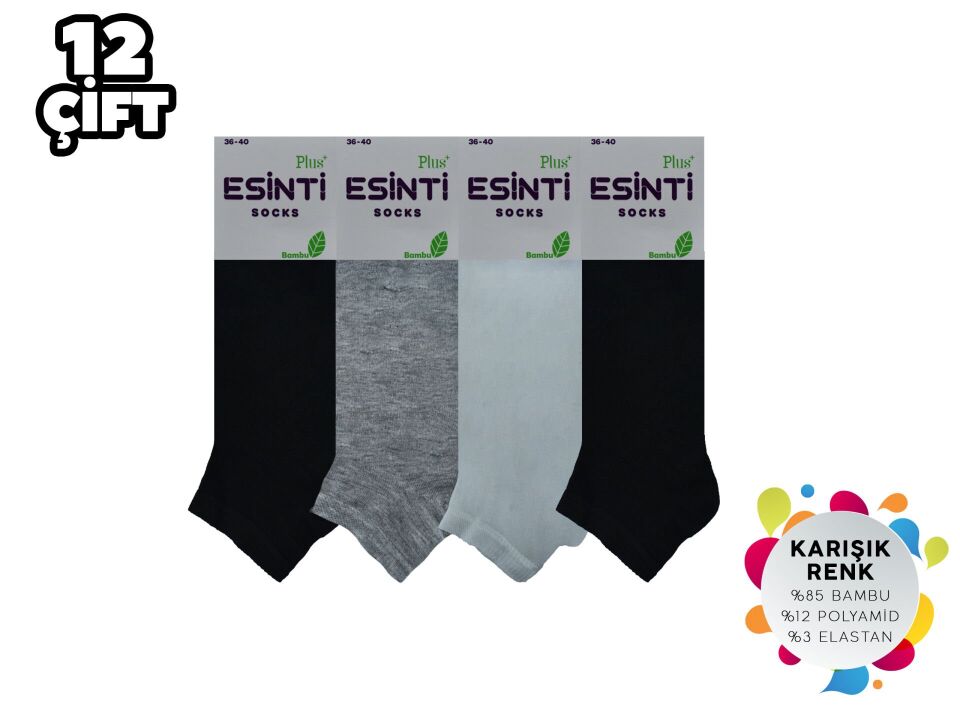 Esinti 21-Karısık Dikişsiz Bayan Bambu Patik 12'li