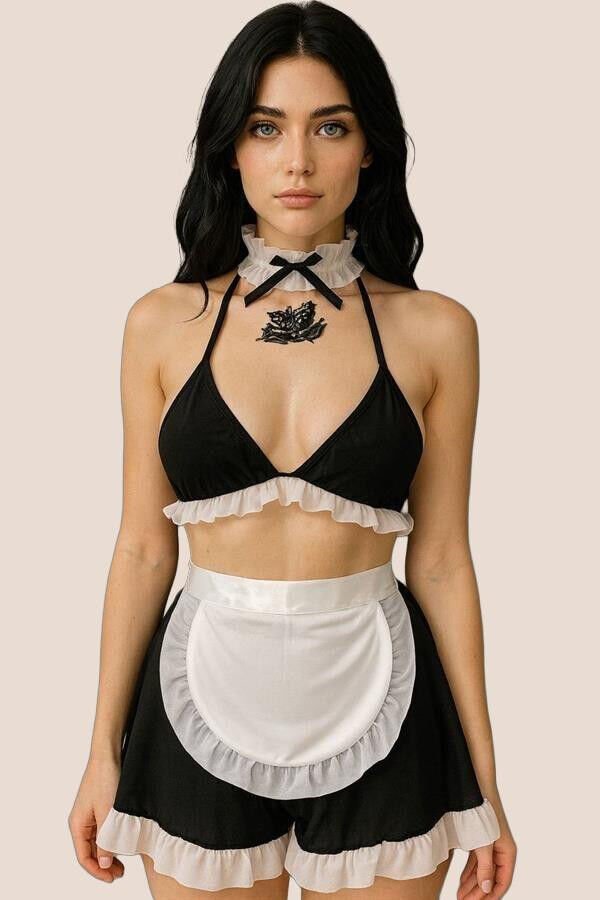Arias Closet Siyah Beyaz Fantezi Seksi Hizmetçi Kostümü
