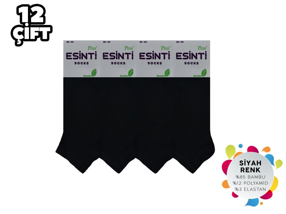 Esinti 21-Siyah Dikişsiz Bayan Bambu Patik 12'li