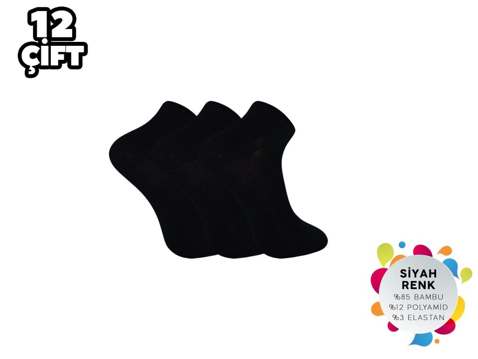 Esinti 21-Siyah Dikişsiz Bayan Bambu Patik 12'li