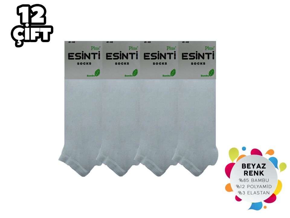 Esinti 22-Beyaz Dikişsiz Erkek Bambu Patik 12'li
