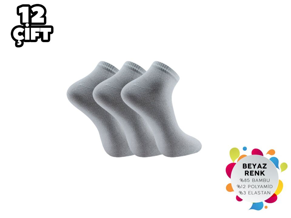 Esinti 22-Beyaz Dikişsiz Erkek Bambu Patik 12'li