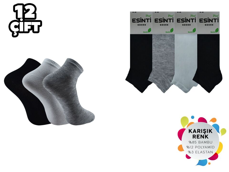 Esinti 22-Karısık Dikişsiz Erkek Bambu Patik 12'li