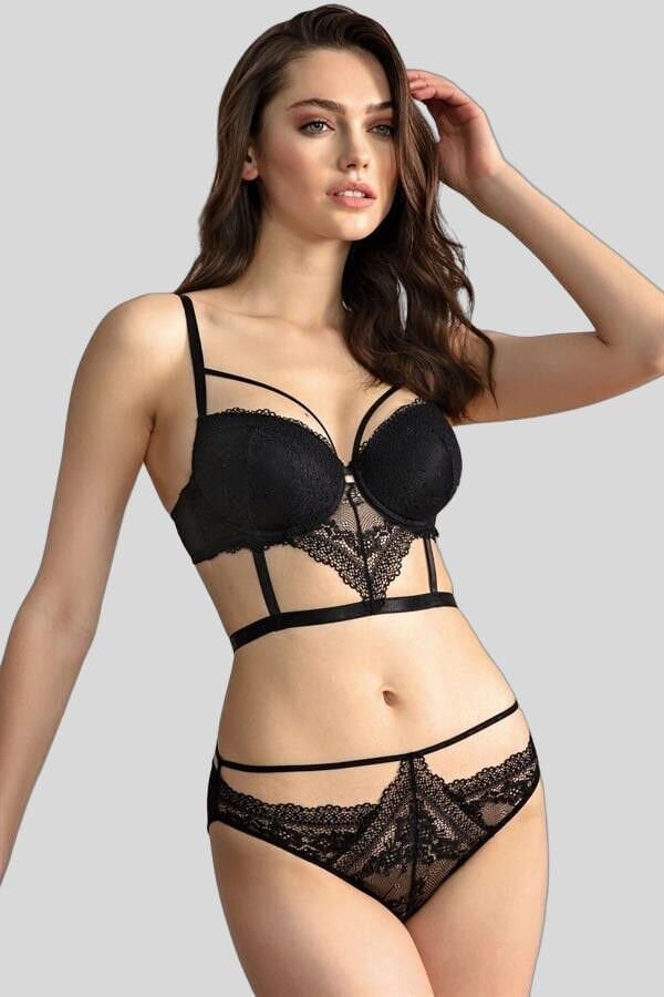 Arias Closet Balenli Destekli Dolgulu Yaka Detaylı Dantelli Büstiyer Sütyen ve Slip Takım