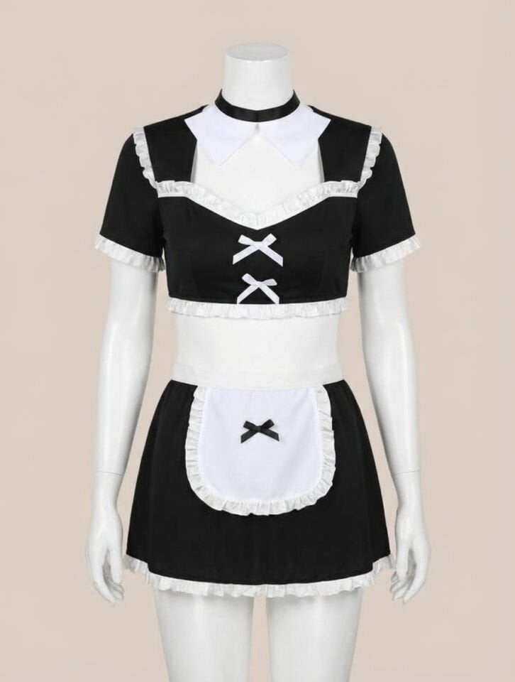 Büyük Beden Mini Etekli Büstiyerli Fantezi Hizmetçi Kostümü