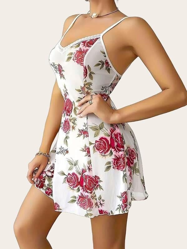 Arias Closet Beyaz Çiçek Desenli Tül Mini Gecelik