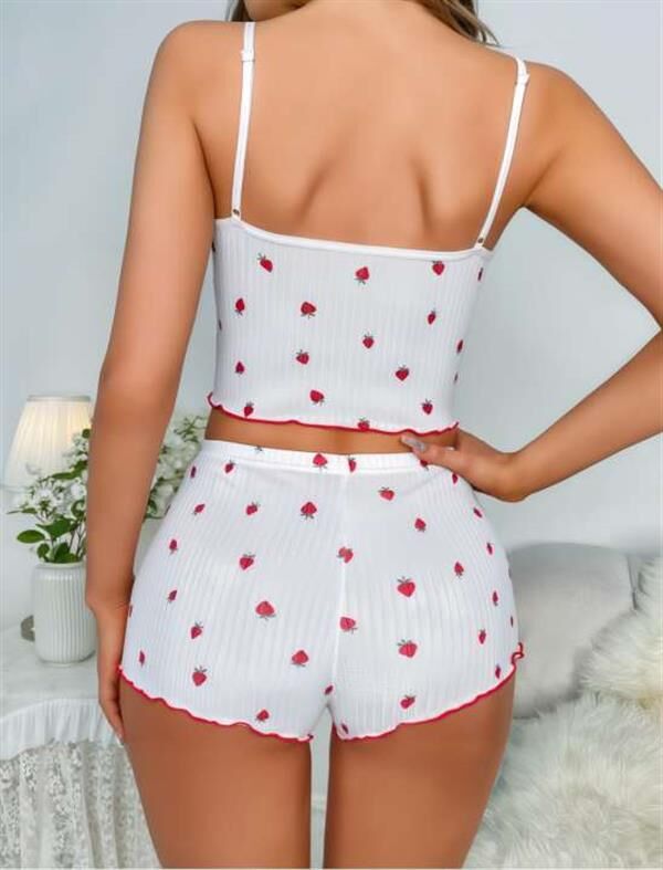 Arias Closet Beyaz Çilek Desenli Askılı Şortlu Pijama Takımı