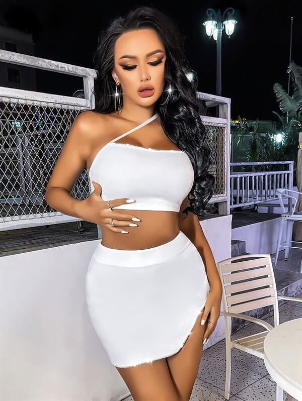 Arias Closet Özel Tasarım Beyaz Etekli Fantezi Mini Club Elbisesi