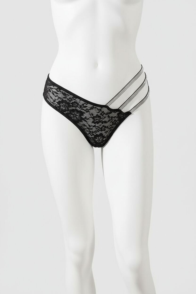 Arias Closet Siyah Dantelli Simli Yandan Şeritli Şık Fantezi Külot