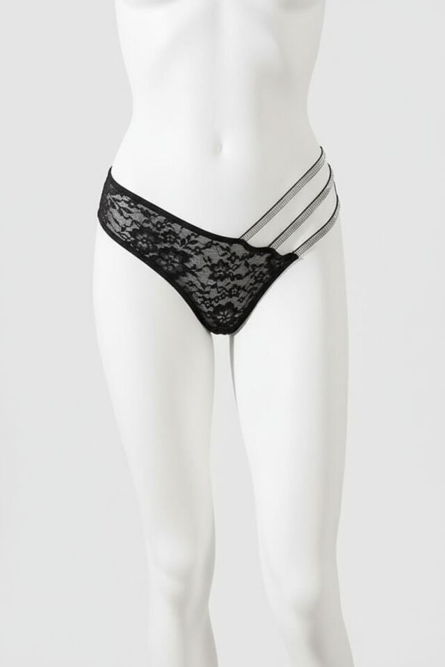 Arias Closet Siyah Dantelli Simli Yandan Şeritli Şık Fantezi Külot