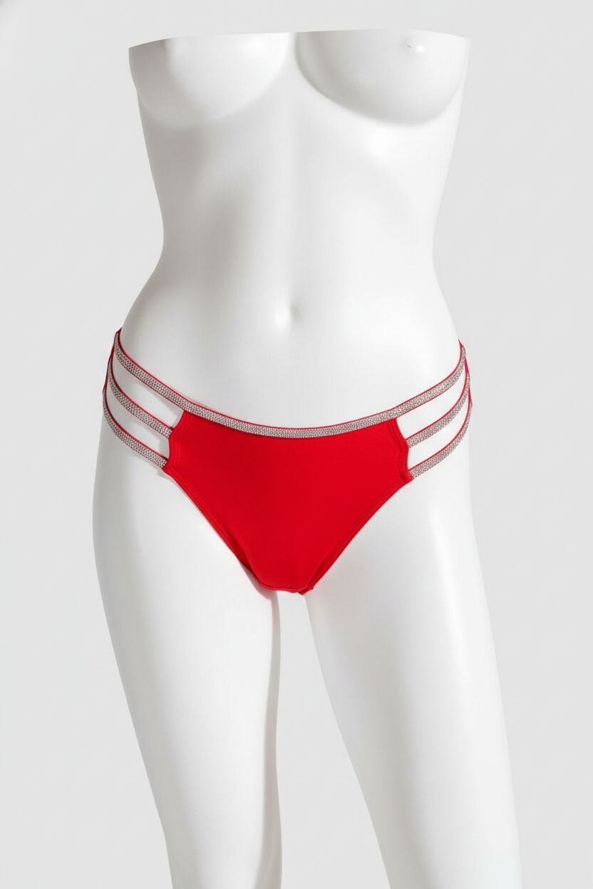 Kırmızı Simli Yanları Şeritli Şık Fantezi Külot