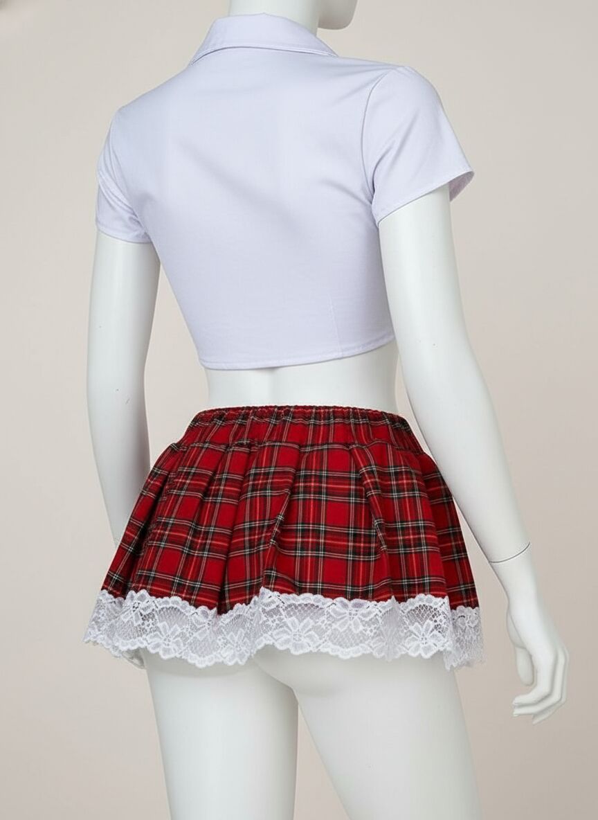 Arias Closet Şık Tasarım Ekose Etekli Üst Kısmı Bağlamalı Fantezi Öğrenci Kostümü