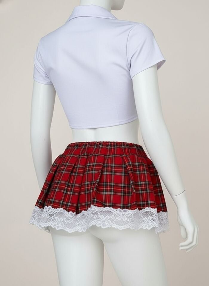 Arias Closet Şık Tasarım Ekose Etekli Üst Kısmı Bağlamalı Fantezi Öğrenci Kostümü