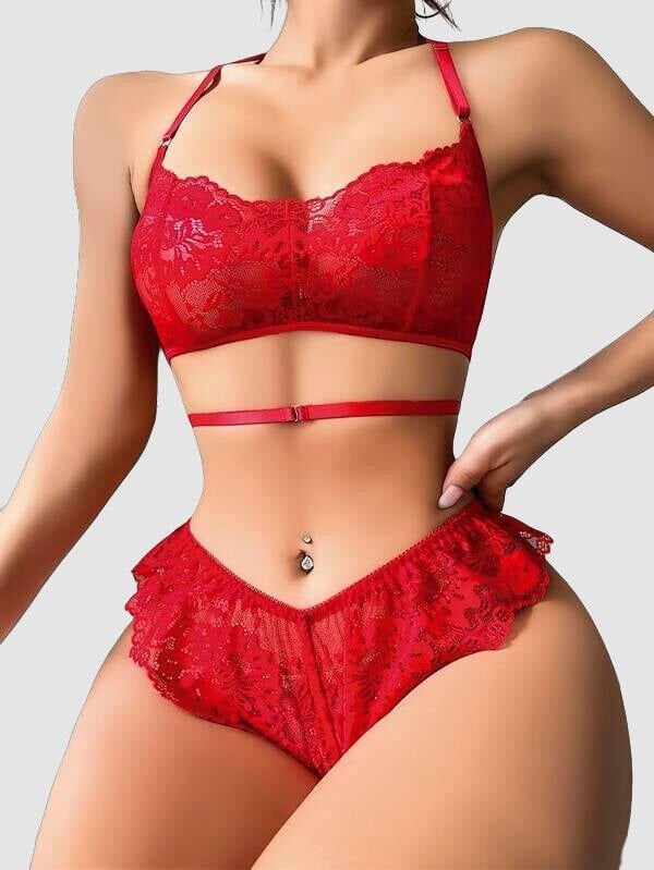 Arias Closet Kırmızı Dantel İşlemeli Fantezi Şık Sütyen Külot Takımı