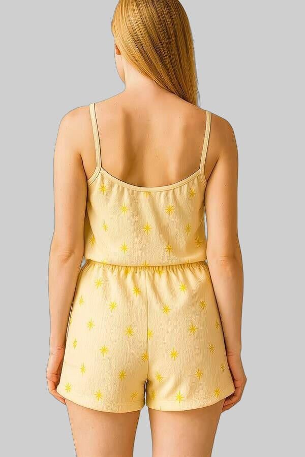 Arias Closet Sarı Üstüne Desenli Askılı Şortlu Pijama Takımı