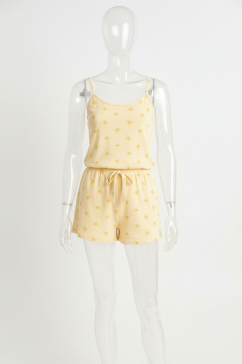 Arias Closet Sarı Üstüne Desenli Askılı Şortlu Pijama Takımı